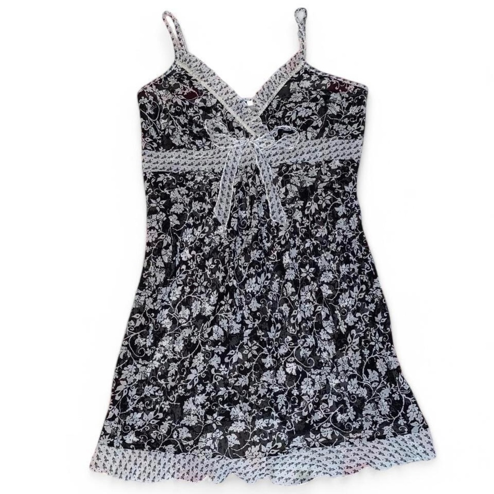 Black and White Leaves Slip Dress